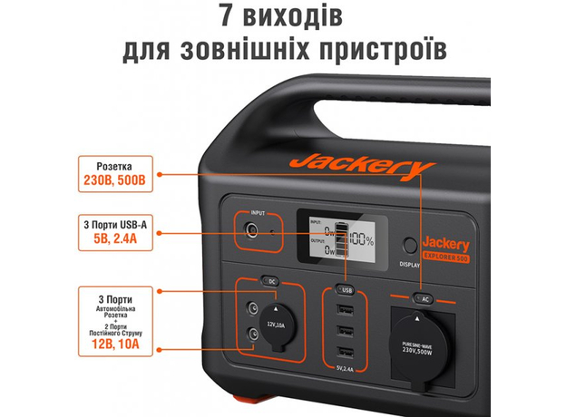 Зарядна станція Jackery Explorer 500 518Wh, 500W, Загальна вихідна потужність: 500 Вт - зображення 14 Зарядна станція Jackery Explorer 500 518Wh, 500W, Загальна вихідна потужність: 500 Вт - зображення 14