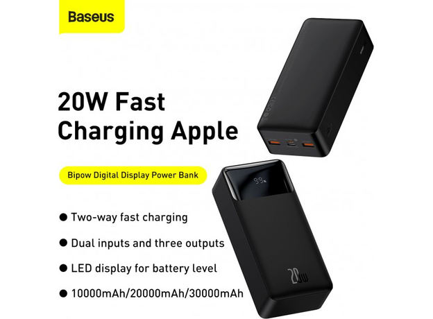 Baseus Bipow Digital Display 20W 30000mAh Black PPBD050401 - изображение 15 Baseus Bipow Digital Display 20W 30000mAh Black PPBD050401 - изображение 15