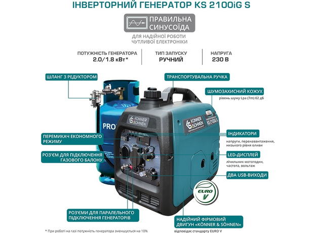 Инверторный двухтопливный генератор Konner&Sohnen KS2100iG S - изображение 10 Инверторный двухтопливный генератор Konner&Sohnen KS2100iG S - изображение 10