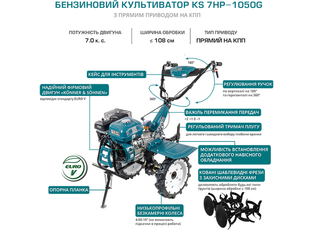 Культиватор бензиновый Konner&Sohnen KS 7HP-1050G - изображение 17 Культиватор бензиновый Konner&Sohnen KS 7HP-1050G - изображение 17