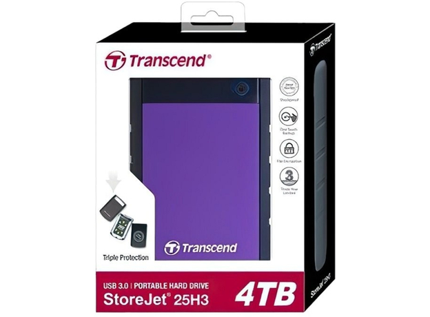 Жесткий диск Transcend StoreJet 25H3P 4TB 5400rpm 8MB TS4TSJ25H3P 2.5 USB 3.0 External Purple - изображение 4 Жесткий диск Transcend StoreJet 25H3P 4TB 5400rpm 8MB TS4TSJ25H3P 2.5 USB 3.0 External Purple - изображение 4