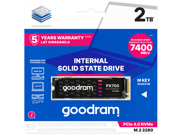 SSD диск Goodram PX700 2TB M.2 2280 PCIe 4.0 x4 NVMe 3D NAND (SSDPR-PX700-02T-80) - изображение 4 SSD диск Goodram PX700 2TB M.2 2280 PCIe 4.0 x4 NVMe 3D NAND (SSDPR-PX700-02T-80) - изображение 4