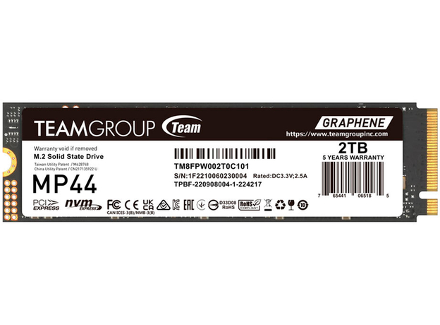 SSD диск Team Group MP44 2TB M.2 2280 PCIe 4.0 x4 3D NAND QLC (TM8FPW002T0C101)  SSD диск Team Group MP44 2TB M.2 2280 PCIe 4.0 x4 3D NAND QLC (TM8FPW002T0C101)