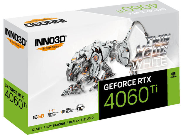 Видеокарта INNO3D PCI-Ex GeForce RTX 4060 Ti Twin X2 OC White 16GB GDDR6 (128bit) (2595/18000) (HDMI, 3 x DisplayPort) (N406T2-16D6X-178055W) - изображение 2 Видеокарта INNO3D PCI-Ex GeForce RTX 4060 Ti Twin X2 OC White 16GB GDDR6 (128bit) (2595/18000) (HDMI, 3 x DisplayPort) (N406T2-16D6X-178055W) - изображение 2