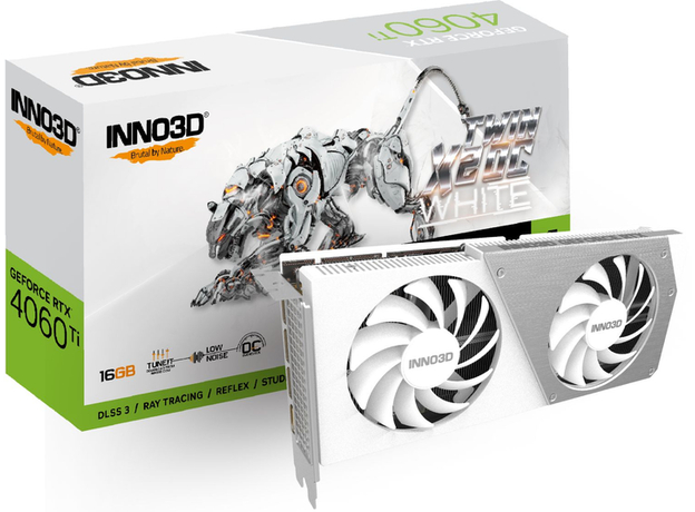 Видеокарта INNO3D PCI-Ex GeForce RTX 4060 Ti Twin X2 OC White 16GB GDDR6 (128bit) (2595/18000) (HDMI, 3 x DisplayPort) (N406T2-16D6X-178055W) - изображение 3 Видеокарта INNO3D PCI-Ex GeForce RTX 4060 Ti Twin X2 OC White 16GB GDDR6 (128bit) (2595/18000) (HDMI, 3 x DisplayPort) (N406T2-16D6X-178055W) - изображение 3