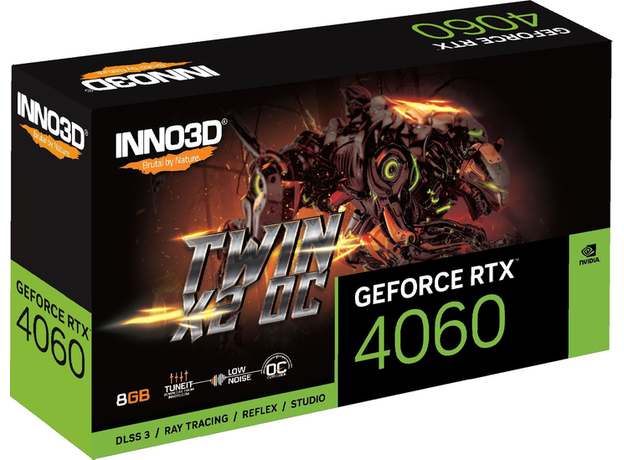 Видеокарта INNO3D PCI-Ex GeForce RTX 4060 Twin X2 OC 8GB GDDR6 (128bit) (2490/17000) (HDMI, 3 x DisplayPort) (N40602-08D6X-173051N) - изображение 2 Видеокарта INNO3D PCI-Ex GeForce RTX 4060 Twin X2 OC 8GB GDDR6 (128bit) (2490/17000) (HDMI, 3 x DisplayPort) (N40602-08D6X-173051N) - изображение 2