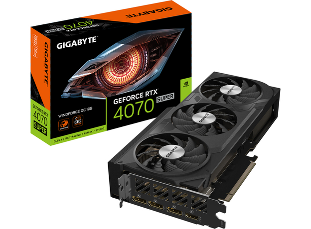 Видеокарта Gigabyte PCI-Ex GeForce RTX 4070 Super Windforce OC 12G 12GB GDDR6X (192bit) (2505/21000) (HDMI, 3 x DisplayPort) (GV-N407SWF3OC-12GD) - изображение 8 Видеокарта Gigabyte PCI-Ex GeForce RTX 4070 Super Windforce OC 12G 12GB GDDR6X (192bit) (2505/21000) (HDMI, 3 x DisplayPort) (GV-N407SWF3OC-12GD) - изображение 8