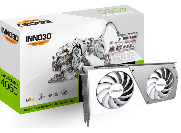 Видеокарта INNO3D PCI-Ex GeForce RTX 4060 Twin X2 OC White 8GB GDDR6 (128bit) (2490/17000) (HDMI, 3 x DisplayPort) (N40602-08D6X-173051W) - изображение 3 Видеокарта INNO3D PCI-Ex GeForce RTX 4060 Twin X2 OC White 8GB GDDR6 (128bit) (2490/17000) (HDMI, 3 x DisplayPort) (N40602-08D6X-173051W) - изображение 3