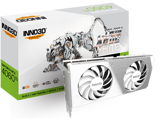 INNO3D PCI-Ex GeForce RTX 4060 Ti Twin X2 OC White 8GB GDDR6 (128bit) (2565/18000) (1 х HDMI, 3 x DisplayPort) (N406T2-08D6X-171153W) - изображение 6 INNO3D PCI-Ex GeForce RTX 4060 Ti Twin X2 OC White 8GB GDDR6 (128bit) (2565/18000) (1 х HDMI, 3 x DisplayPort) (N406T2-08D6X-171153W) - изображение 6