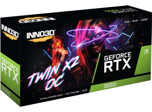 Видеокарта INNO3D PCI-Ex GeForce RTX 3060 TWIN X2 OC LHR 12G 12GB GDDR6 (192bit) (1792/15000) (1 x HDMI, 3 x DisplayPort) (N30602-12D6X-11902120H) - изображение 3 Видеокарта INNO3D PCI-Ex GeForce RTX 3060 TWIN X2 OC LHR 12G 12GB GDDR6 (192bit) (1792/15000) (1 x HDMI, 3 x DisplayPort) (N30602-12D6X-11902120H) - изображение 3
