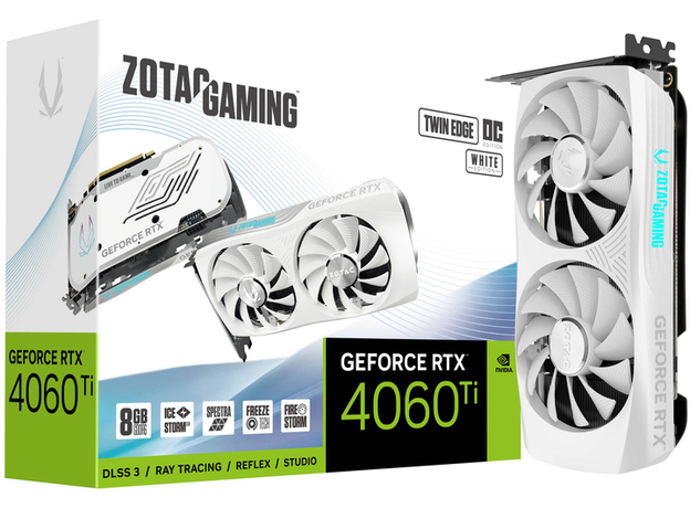 Видеокарта Zotac PCI-Ex GeForce RTX 4060 Ti Twin Edge OC White Edition 8GB GDDR6 (128bit) (2565/18000) (HDMI, 3 x DisplayPort) (ZT-D40610Q-10M) - изображение 7 Видеокарта Zotac PCI-Ex GeForce RTX 4060 Ti Twin Edge OC White Edition 8GB GDDR6 (128bit) (2565/18000) (HDMI, 3 x DisplayPort) (ZT-D40610Q-10M) - изображение 7