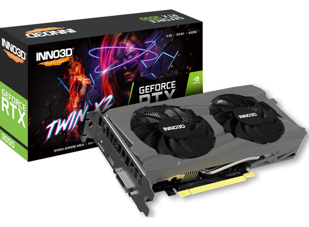 Видеокарта INNO3D PCI-Ex GeForce RTX 3050 Twin X2 8GB GDDR6 (128bit) (1777/14000) (HDMI, DisplayPort, DVI-D) (N30502-08D6-1711VA41) - изображение 3 Видеокарта INNO3D PCI-Ex GeForce RTX 3050 Twin X2 8GB GDDR6 (128bit) (1777/14000) (HDMI, DisplayPort, DVI-D) (N30502-08D6-1711VA41) - изображение 3