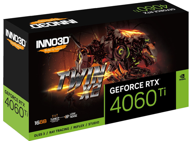 Відеокарта INNO3D PCI-Ex GeForce RTX 4060 Ti Twin X2 16GB GDDR6 (128bit) (2535/18000) (HDMI, 3 x DisplayPort) (N406T2-16D6-178055N) - зображення 2 Відеокарта INNO3D PCI-Ex GeForce RTX 4060 Ti Twin X2 16GB GDDR6 (128bit) (2535/18000) (HDMI, 3 x DisplayPort) (N406T2-16D6-178055N) - зображення 2