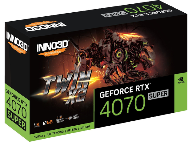 Видеокарта INNO3D PCI-Ex GeForce RTX 4070 Super Twin X2 12GB GDDR6X (192bit) (2475/21000) (HDMI, 3 x DisplayPort) (N407S2-126X-186162N) - изображение 2 Видеокарта INNO3D PCI-Ex GeForce RTX 4070 Super Twin X2 12GB GDDR6X (192bit) (2475/21000) (HDMI, 3 x DisplayPort) (N407S2-126X-186162N) - изображение 2
