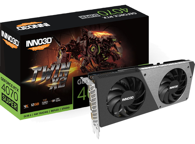 Видеокарта INNO3D PCI-Ex GeForce RTX 4070 Super Twin X2 12GB GDDR6X (192bit) (2475/21000) (HDMI, 3 x DisplayPort) (N407S2-126X-186162N) - изображение 3 Видеокарта INNO3D PCI-Ex GeForce RTX 4070 Super Twin X2 12GB GDDR6X (192bit) (2475/21000) (HDMI, 3 x DisplayPort) (N407S2-126X-186162N) - изображение 3
