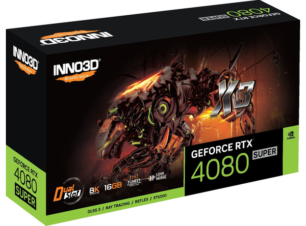 Видеокарта INNO3D PCI-Ex GeForce RTX 4080 Super X3 16GB GDDR6X (256bit) (2550/23000) (HDMI, 3 x DisplayPort) (N408S3-166X-18703552) - изображение 2 Видеокарта INNO3D PCI-Ex GeForce RTX 4080 Super X3 16GB GDDR6X (256bit) (2550/23000) (HDMI, 3 x DisplayPort) (N408S3-166X-18703552) - изображение 2