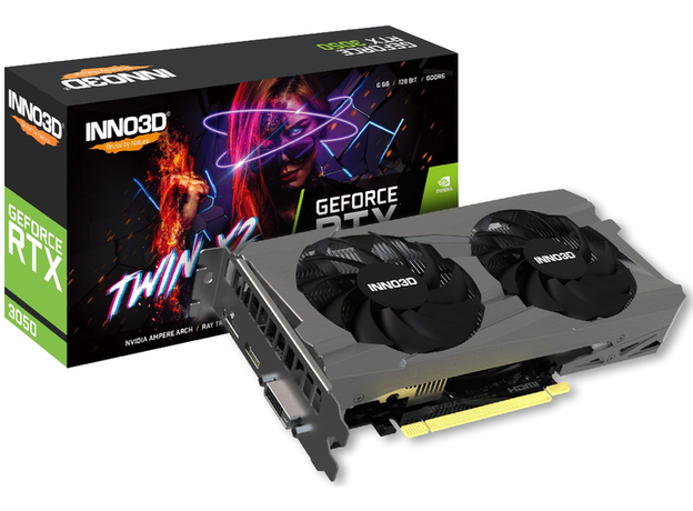 Відеокарта INNO3D PCI-Ex GeForce RTX 3050 Twin X2 6GB GDDR6 (96bit) (1470/14000) (HDMI, DisplayPort, DVI-D) (N30502-06D6-1711VA60) - зображення 2 Відеокарта INNO3D PCI-Ex GeForce RTX 3050 Twin X2 6GB GDDR6 (96bit) (1470/14000) (HDMI, DisplayPort, DVI-D) (N30502-06D6-1711VA60) - зображення 2