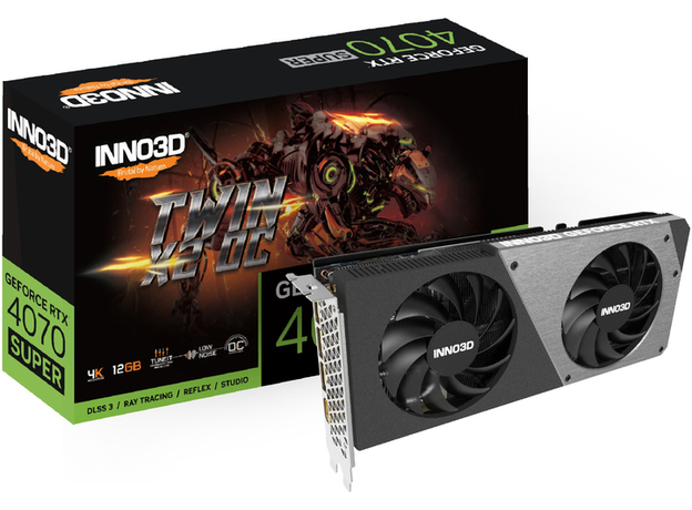 Видеокарта INNO3D PCI-Ex GeForce RTX 4070 Super TWIN X2 OC 12GB GDDR6X (192bit) (2505/21000) (HDMI, 3 x DisplayPort) (N407S2-126XX-186162N) - изображение 8 Видеокарта INNO3D PCI-Ex GeForce RTX 4070 Super TWIN X2 OC 12GB GDDR6X (192bit) (2505/21000) (HDMI, 3 x DisplayPort) (N407S2-126XX-186162N) - изображение 8
