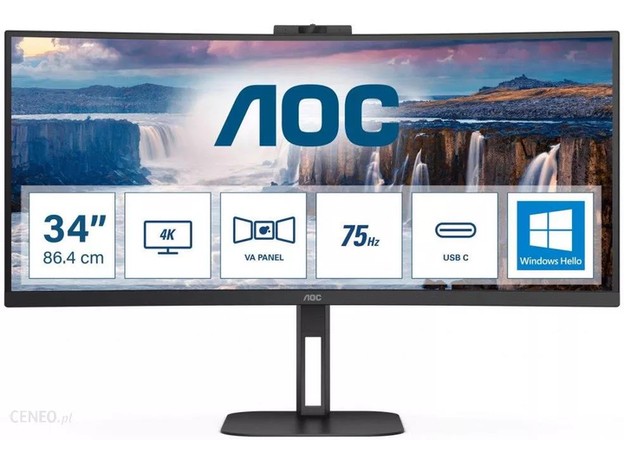 Монітор 34 AOC 100 Гц вигнутий VA HDMI DP USB-C (CU34V5CW/BK)  Монітор 34 AOC 100 Гц вигнутий VA HDMI DP USB-C (CU34V5CW/BK)
