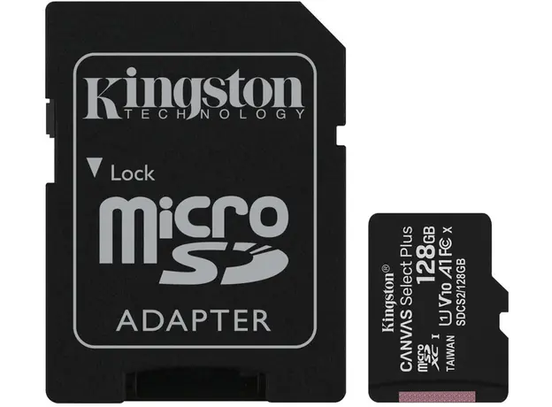 Kingston microSDXC 128GB Canvas Select Plus Class 10 UHS-I U1V10 A1 + SD-adapter (SDCS2/128GB) 