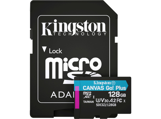Kingston MicroSDXC 128GB Canvas Go! Plus Class 10 UHS-I U3V30 A2 + SD-adapter (SDCG3/128GB)  Kingston MicroSDXC 128GB Canvas Go! Plus Class 10 UHS-I U3V30 A2 + SD-adapter (SDCG3/128GB)