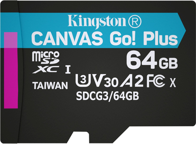 Kingston MicroSDXC 64GB Canvas Go! Plus Class 10 UHS-I U3V30 A2 (SDCG3/64GBSP)  Kingston MicroSDXC 64GB Canvas Go! Plus Class 10 UHS-I U3V30 A2 (SDCG3/64GBSP)