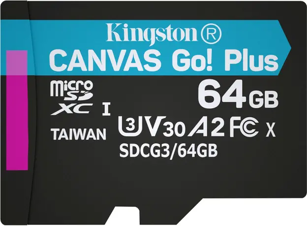 Kingston MicroSDXC 64GB Canvas Go! Plus Class 10 UHS-I U3V30 A2 (SDCG3/64GBSP) 