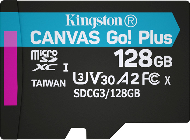 Kingston MicroSDXC 128GB Canvas Go! Plus Class 10 UHS-I U3V30 A2 + SD-adapter (SDCG3/128GB) - изображение 2 Kingston MicroSDXC 128GB Canvas Go! Plus Class 10 UHS-I U3V30 A2 + SD-adapter (SDCG3/128GB) - изображение 2
