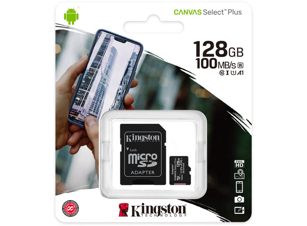 Kingston microSDXC 128GB Canvas Select Plus Class 10 UHS-I U1V10 A1 + SD-adapter (SDCS2/128GB) - изображение 3 Kingston microSDXC 128GB Canvas Select Plus Class 10 UHS-I U1V10 A1 + SD-adapter (SDCS2/128GB) - изображение 3