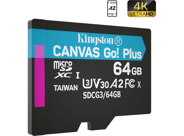 Kingston MicroSDXC 64GB Canvas Go! Plus Class 10 UHS-I U3V30 A2 (SDCG3/64GBSP) - зображення 2 Kingston MicroSDXC 64GB Canvas Go! Plus Class 10 UHS-I U3V30 A2 (SDCG3/64GBSP) - зображення 2