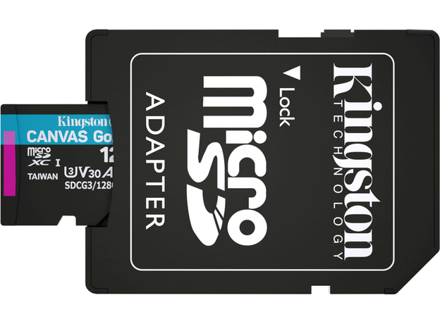 Kingston MicroSDXC 128GB Canvas Go! Plus Class 10 UHS-I U3V30 A2 + SD-adapter (SDCG3/128GB) - изображение 5 Kingston MicroSDXC 128GB Canvas Go! Plus Class 10 UHS-I U3V30 A2 + SD-adapter (SDCG3/128GB) - изображение 5