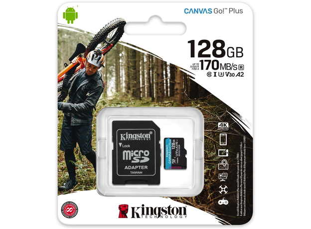 Kingston MicroSDXC 128GB Canvas Go! Plus Class 10 UHS-I U3V30 A2 + SD-adapter (SDCG3/128GB) - изображение 7 Kingston MicroSDXC 128GB Canvas Go! Plus Class 10 UHS-I U3V30 A2 + SD-adapter (SDCG3/128GB) - изображение 7