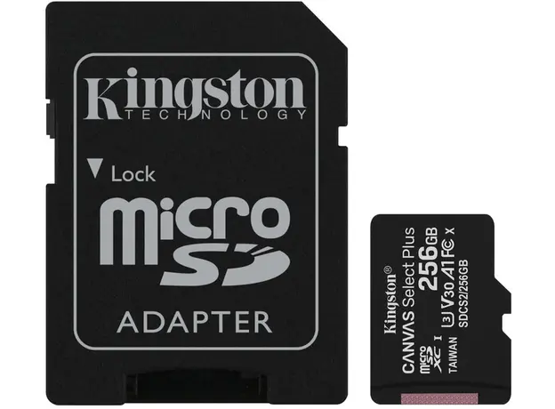 Kingston microSDXC 256GB Canvas Select Plus Class 10 UHS-I U3V30 A1 + SD-adapter (SDCS2/256GB) 