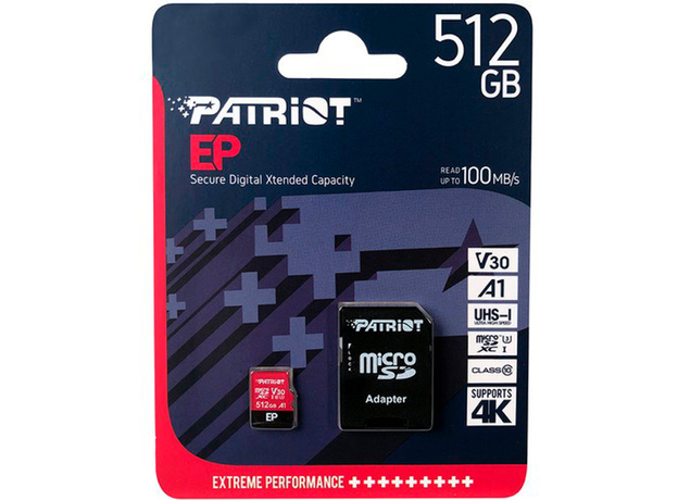 Patriot EP Pro microSDXC 512GB UHS-I A1 U3V30 + adapter (PEF512GEP31MCX) - зображення 3 Patriot EP Pro microSDXC 512GB UHS-I A1 U3V30 + adapter (PEF512GEP31MCX) - зображення 3