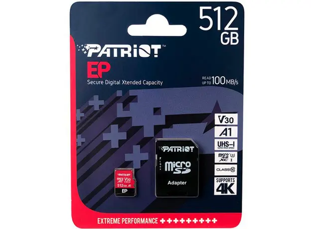 Patriot EP Pro microSDXC 512GB UHS-I A1 U3V30 + adapter (PEF512GEP31MCX) - изображение 3