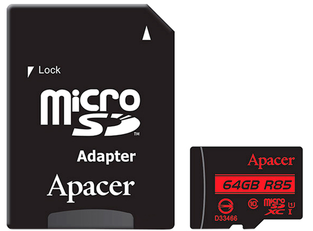 Карта пам'яті Apacer microSDXC 64GB UHS-I U1 Class 10 (R85 MB/s) + SD-adapter (AP64GMCSX10U5-R)  Карта пам'яті Apacer microSDXC 64GB UHS-I U1 Class 10 (R85 MB/s) + SD-adapter (AP64GMCSX10U5-R)