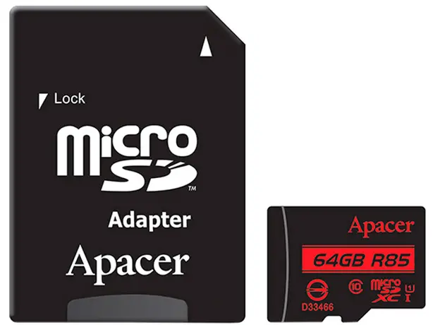Карта памяти microSDXC Apacer 64GB + SD-adapter (AP64GMCSX10U5-R) 