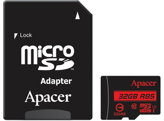 Карта памяти Apacer microSDHC 32GB UHS-I U1 Class 10 (R85 MB/s) + SD-adapter (AP32GMCSH10U5-R)  Карта памяти Apacer microSDHC 32GB UHS-I U1 Class 10 (R85 MB/s) + SD-adapter (AP32GMCSH10U5-R)