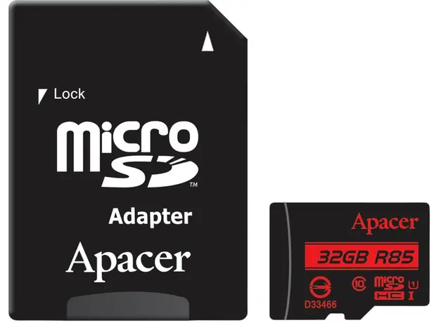 Карта памяти Apacer microSDHC 32GB UHS-I U1 Class 10 (R85 MB/s) + SD-adapter (AP32GMCSH10U5-R) 