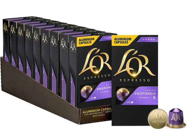 Набор кофе в капсулах L’OR Lungo Profondo 10 упаковок x 10 шт (100 капсул) совместимы с Nespresso 100% Арабика (8711000360729) 