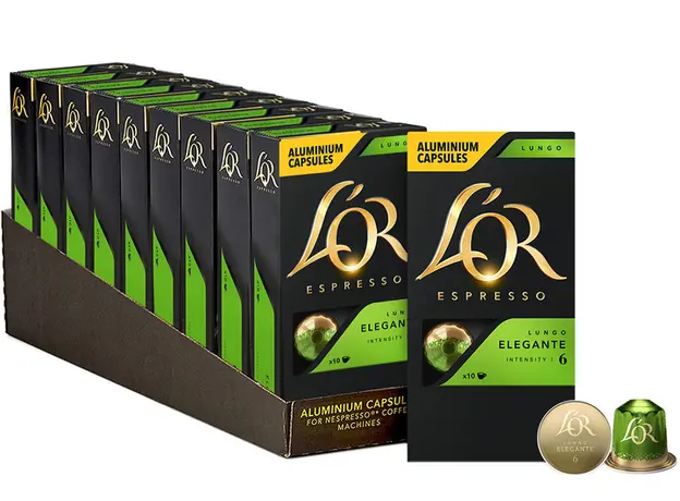 Набор кофе в капсулах L’OR Lungo Elegante 10 упаковок x 10 шт (100 капсул) совместимы с Nespresso 100% Арабика (8711000360712) 