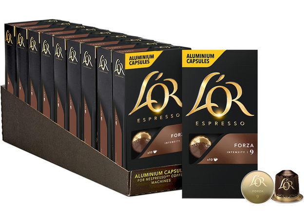Набор кофе в капсулах L’OR Espresso Forza 10 упаковок x 10 шт (100 капсул) совместимы с Nespresso 100% Арабика (8711000360163)  Набор кофе в капсулах L’OR Espresso Forza 10 упаковок x 10 шт (100 капсул) совместимы с Nespresso 100% Арабика (8711000360163)