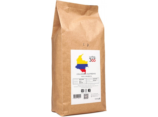 Кофе в зернах Coffee365 Colombia Supremo 1 кг (4820219990215)  Кофе в зернах Coffee365 Colombia Supremo 1 кг (4820219990215)