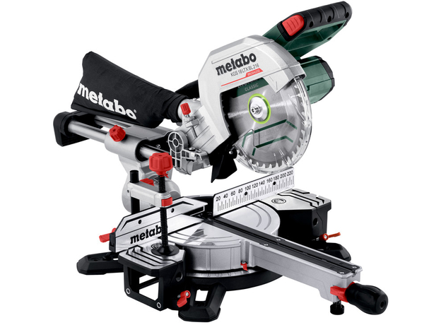 Акумуляторна безщіткова торцювальна пилка Metabo KGS 18 LTX BL 216 18V 2x5.2Ah LiPOWER з протяжкою (614216650) 