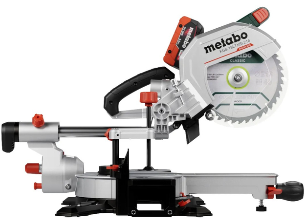 Акумуляторна безщіткова торцювальна пилка Metabo KGS 18 LTX BL 216 18V 2x5.2Ah LiPOWER з протяжкою (614216650) - зображення 4