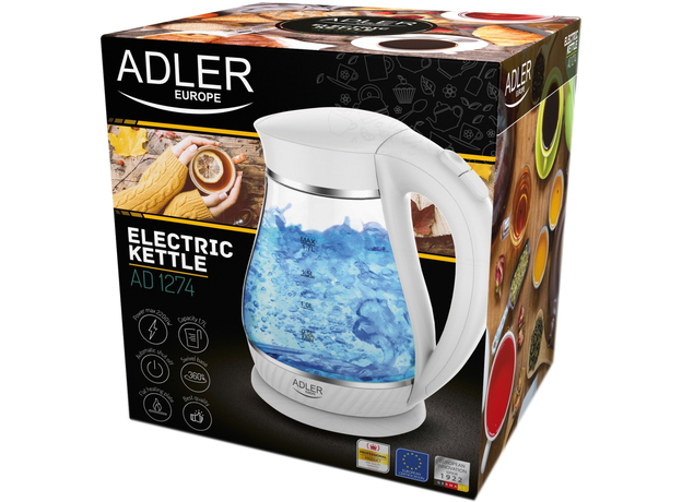 Електрочайник скляний з підсвічуванням ADLER AD 1274 white - зображення 5