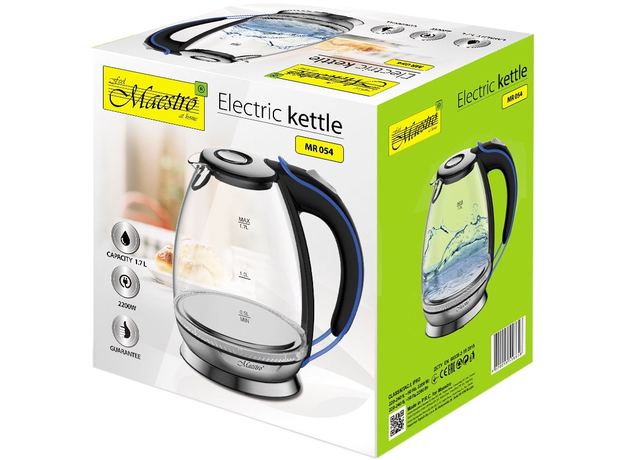 Електрочайник скляний Maestro MR-054 1.7 л Сріблястий - зображення 2 Електрочайник скляний Maestro MR-054 1.7 л Сріблястий - зображення 2