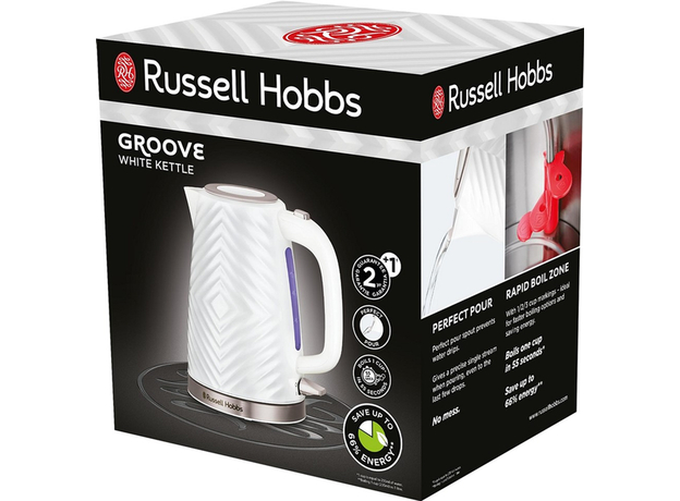 Електрочайник Russell Hobbs Groove White 26381-70, Колір виробу: Білий - зображення 7 Електрочайник Russell Hobbs Groove White 26381-70, Колір виробу: Білий - зображення 7