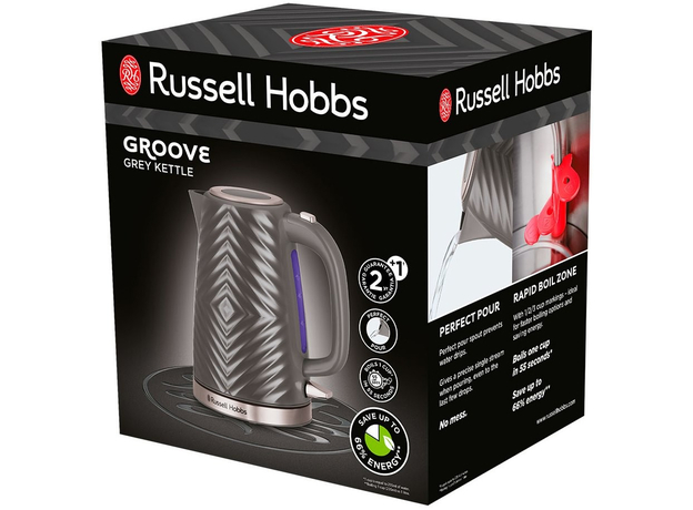 Електрочайник Russell Hobbs Groove Grey 26382-70 (AGD-CZA--0000098), Колір виробу: Сірий - зображення 7 Електрочайник Russell Hobbs Groove Grey 26382-70 (AGD-CZA--0000098), Колір виробу: Сірий - зображення 7