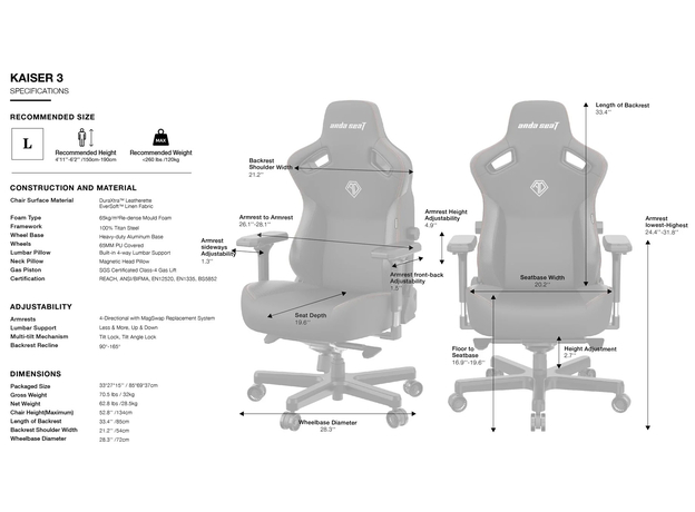 Кресло игровое Anda Seat Kaiser 3 Size L Grey Fabric (AD12YDC-L-01-G-PV/F) - изображение 11 Кресло игровое Anda Seat Kaiser 3 Size L Grey Fabric (AD12YDC-L-01-G-PV/F) - изображение 11
